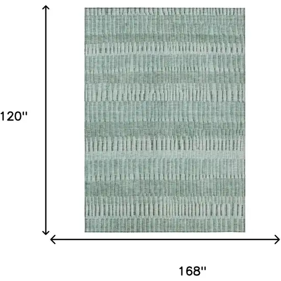 Teal Blue And Silver Striped Washable Indoor Outdoor Area Rug Photo 5