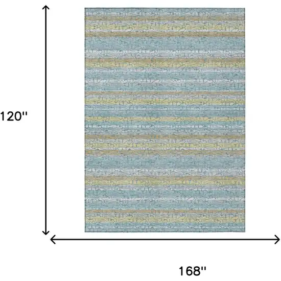 Teal Blue And Silver Striped Washable Indoor Outdoor Area Rug Photo 5