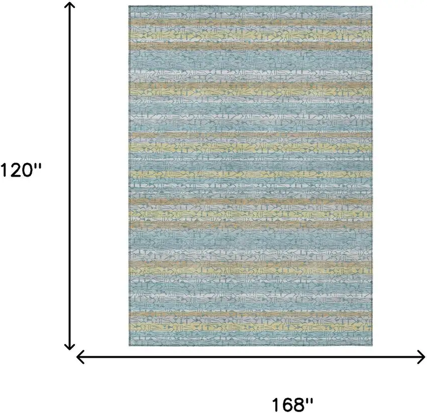 Teal Blue And Silver Striped Washable Indoor Outdoor Area Rug Photo 5