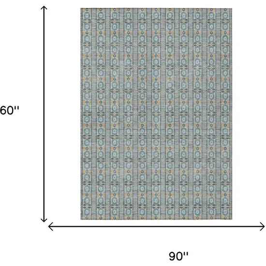 Teal Blue And Silver Striped Washable Indoor Outdoor Area Rug Photo 5