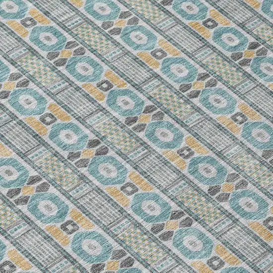 Teal Blue And Silver Striped Washable Indoor Outdoor Area Rug Photo 4