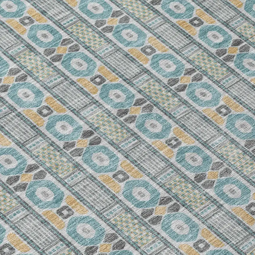 Teal Blue And Silver Striped Washable Indoor Outdoor Area Rug Photo 4