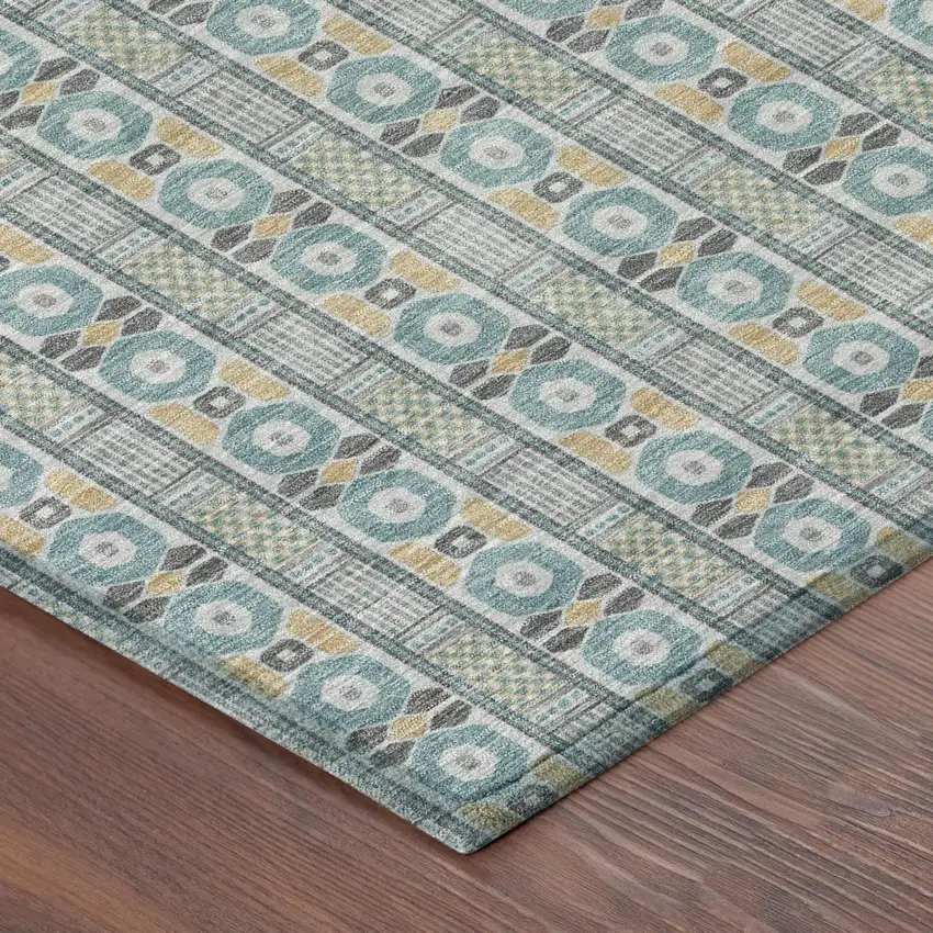 Teal Blue And Silver Striped Washable Indoor Outdoor Area Rug Photo 3