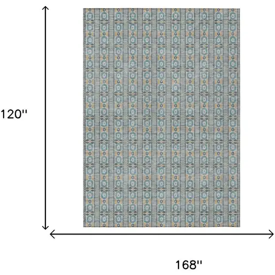 Teal Blue And Silver Striped Washable Indoor Outdoor Area Rug Photo 5