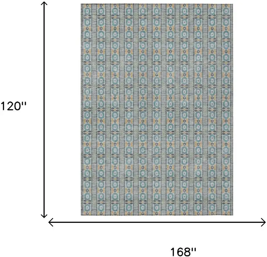 Teal Blue And Silver Striped Washable Indoor Outdoor Area Rug Photo 5