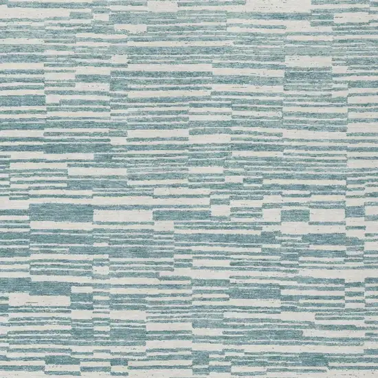 Teal Blue And Silver Striped Washable Indoor Outdoor Area Rug Photo 2