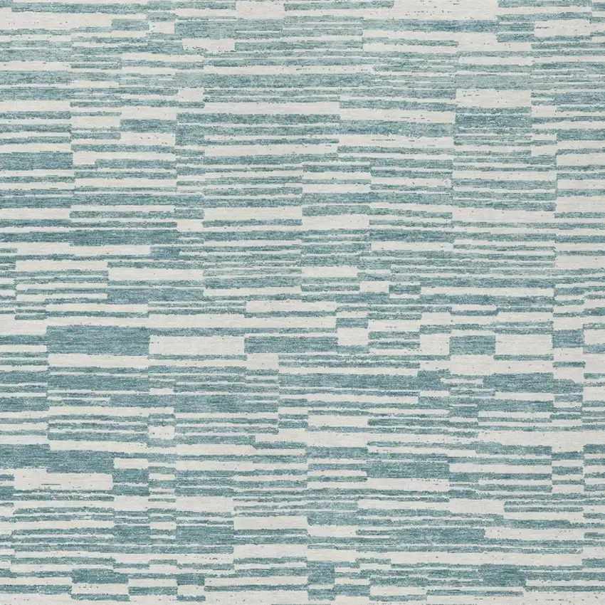 Teal Blue And Silver Striped Washable Indoor Outdoor Area Rug Photo 2