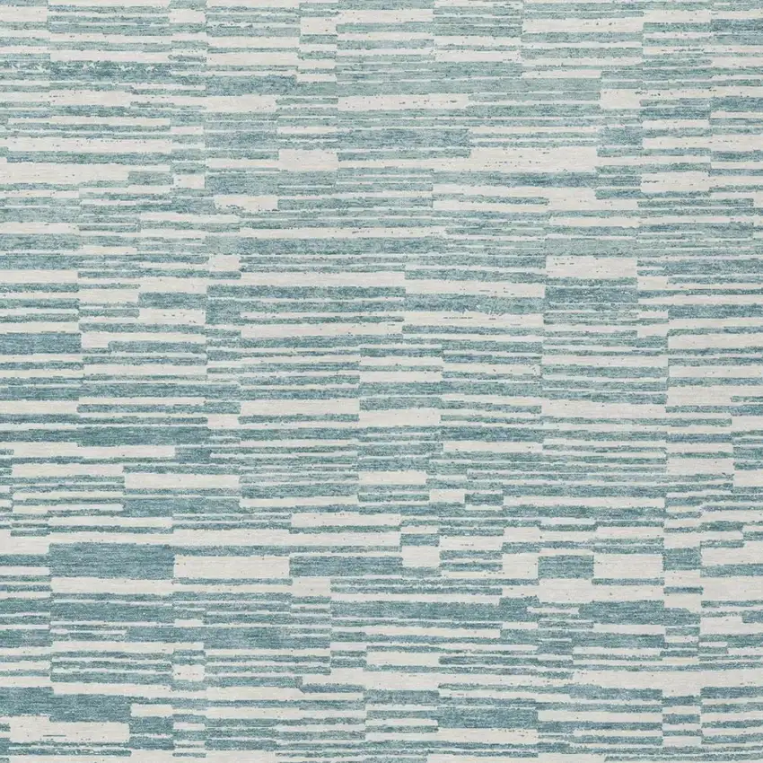 Teal Blue And Silver Striped Washable Indoor Outdoor Area Rug Photo 3