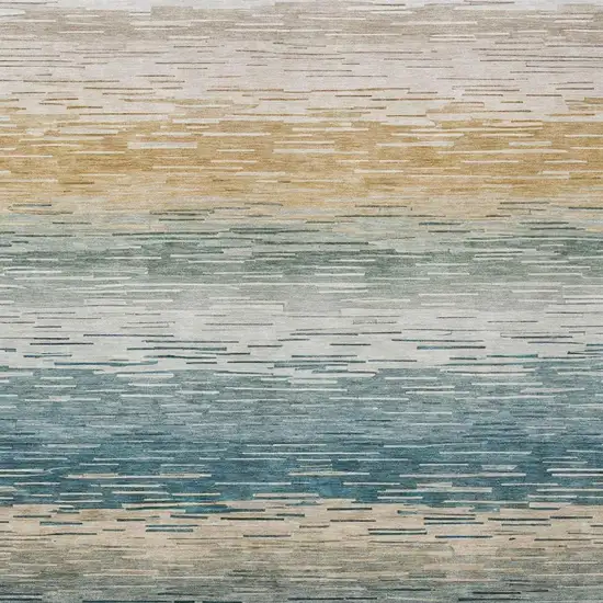 Teal Blue And Silver Striped Washable Indoor Outdoor Area Rug Photo 1