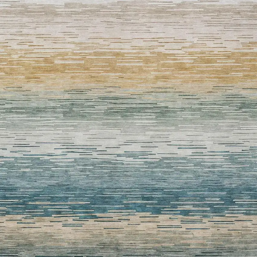 Teal Blue And Silver Striped Washable Indoor Outdoor Area Rug Photo 1