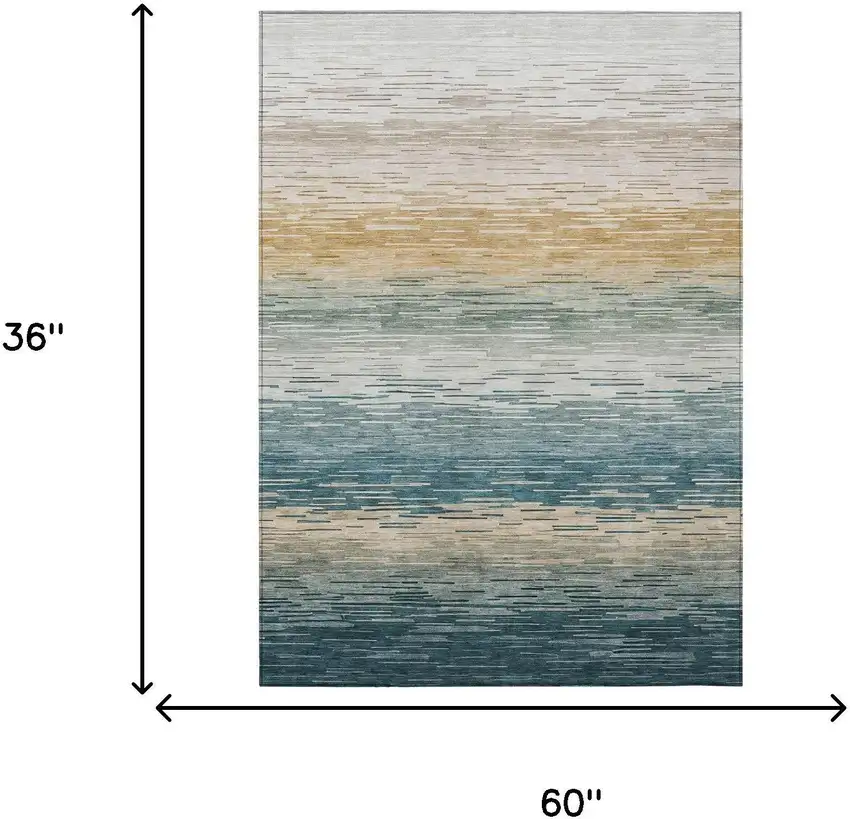 Teal Blue And Silver Striped Washable Indoor Outdoor Area Rug Photo 6
