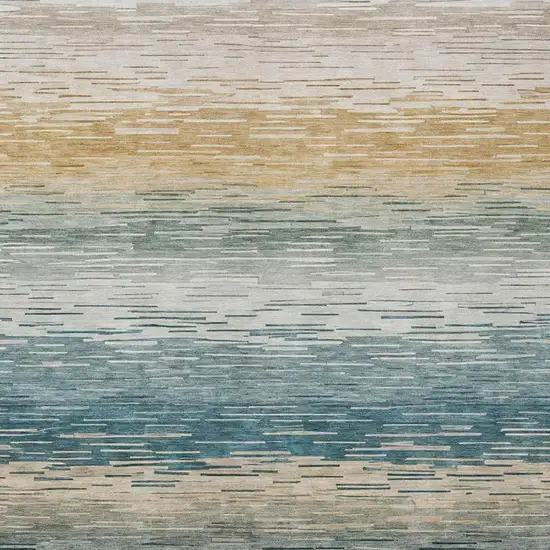 Teal Blue And Silver Striped Washable Indoor Outdoor Area Rug Photo 1