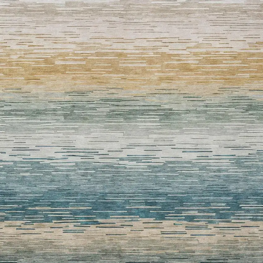 Teal Blue And Silver Striped Washable Indoor Outdoor Area Rug Photo 1