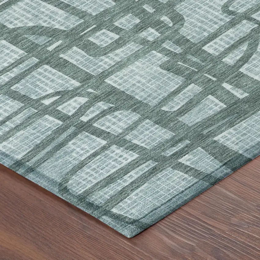 Teal Blue And Sky Blue Abstract Washable Indoor Outdoor Area Rug Photo 5