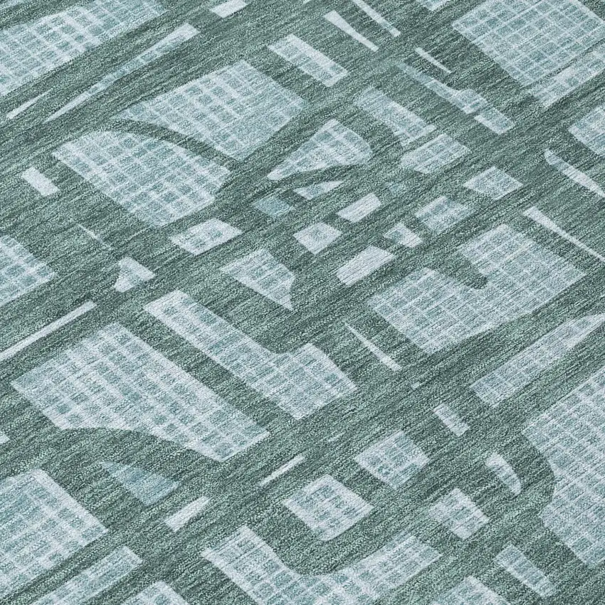 Teal Blue And Sky Blue Abstract Washable Indoor Outdoor Area Rug Photo 6