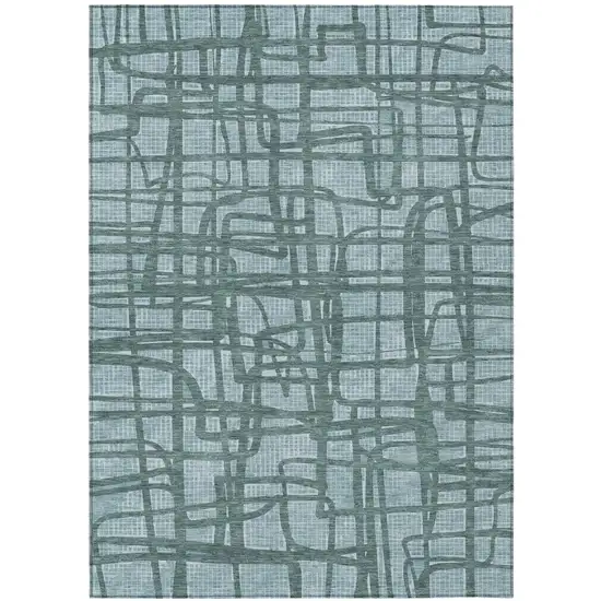 Teal Blue And Sky Blue Abstract Washable Indoor Outdoor Area Rug Photo 2