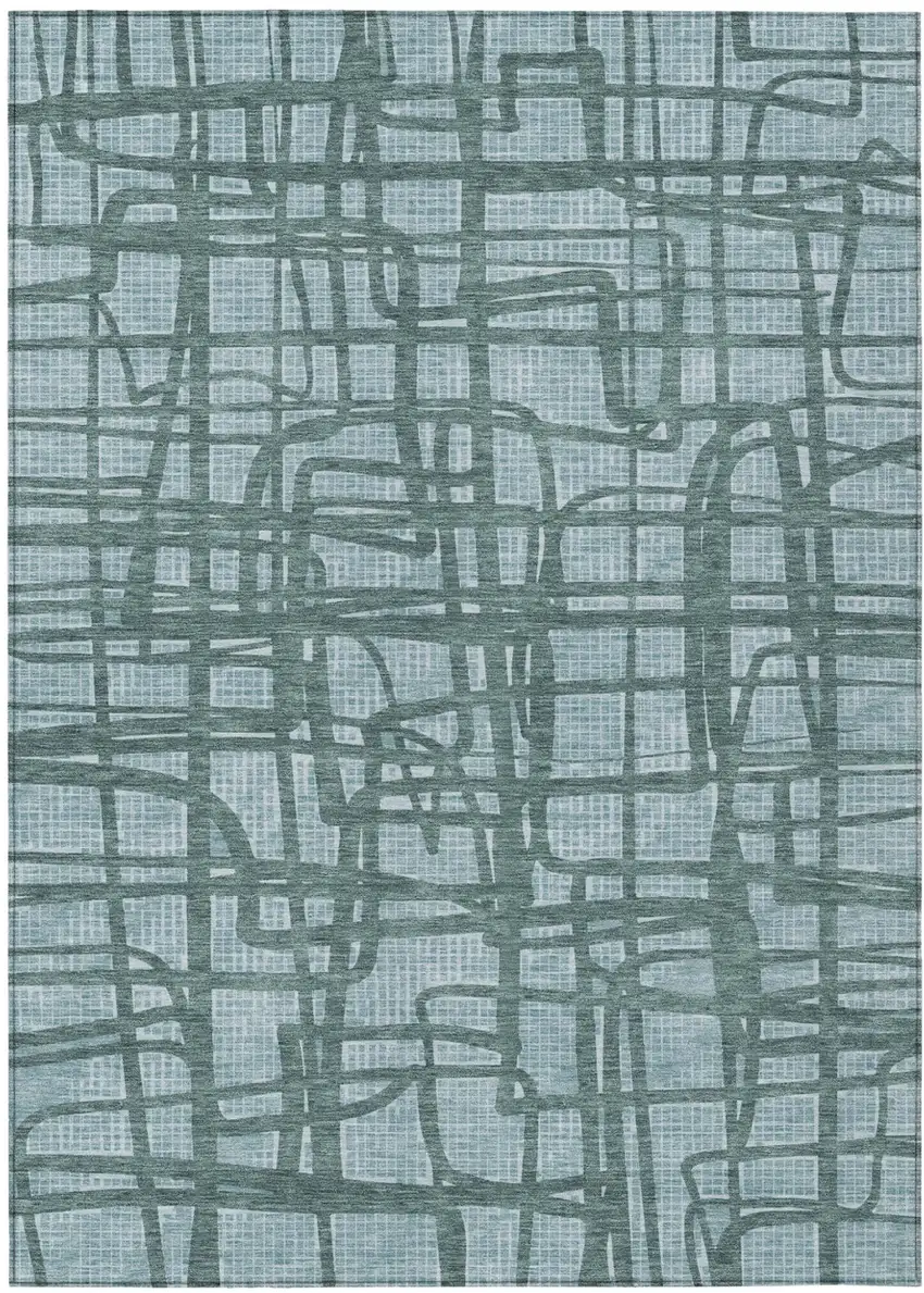 Teal Blue And Sky Blue Abstract Washable Indoor Outdoor Area Rug Photo 2