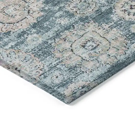 Teal Blue And Sky Blue Floral Washable Indoor Outdoor Area Rug Photo 4