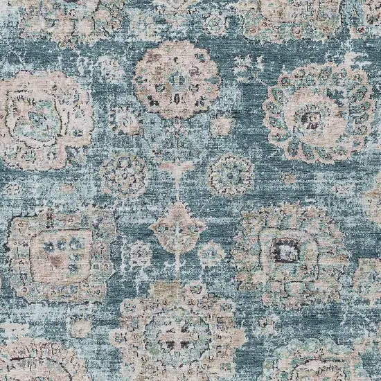 Teal Blue And Sky Blue Floral Washable Indoor Outdoor Area Rug Photo 4
