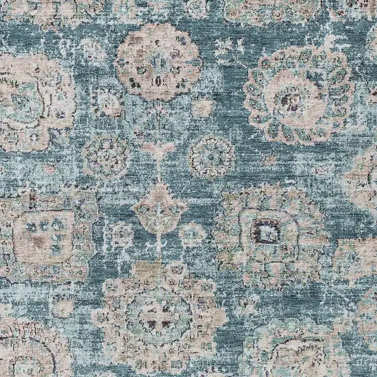 Teal Blue And Sky Blue Floral Washable Indoor Outdoor Area Rug Photo 4