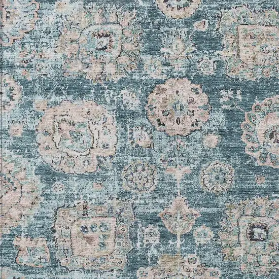 Teal Blue And Sky Blue Floral Washable Indoor Outdoor Area Rug Photo 4