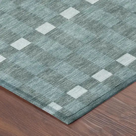 Teal Blue And Sky Blue Geometric Washable Indoor Outdoor Area Rug Photo 5
