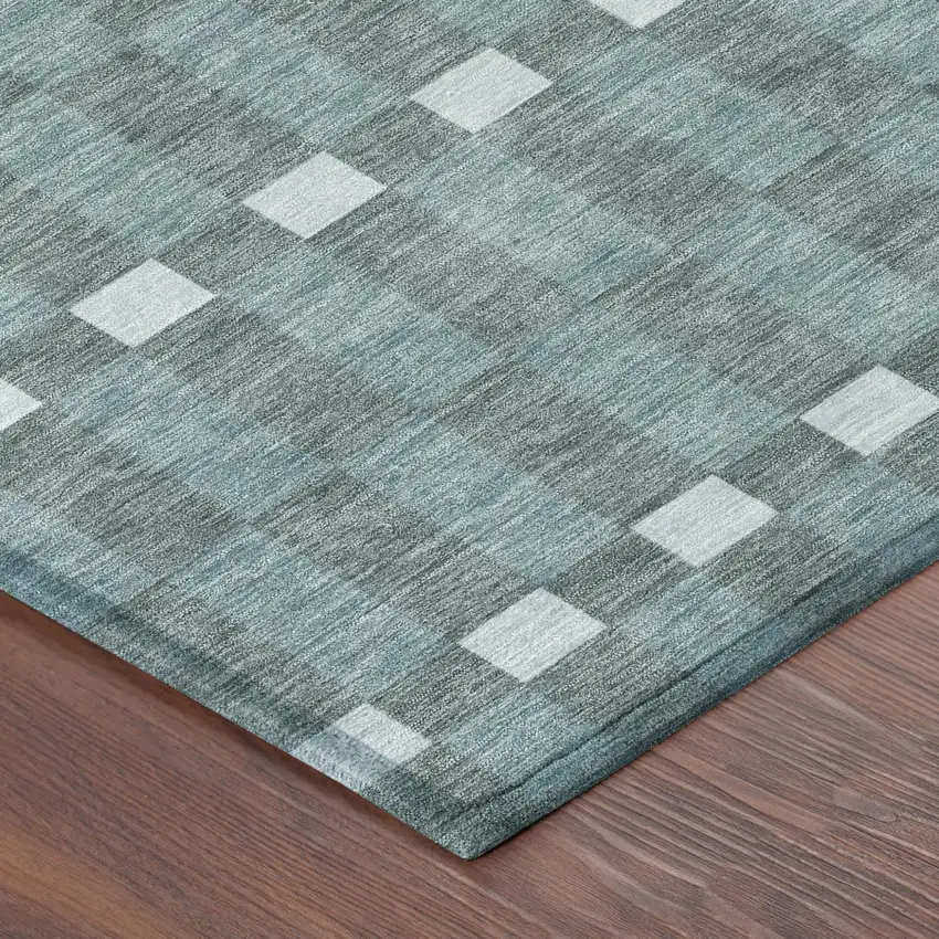 Teal Blue And Sky Blue Geometric Washable Indoor Outdoor Area Rug Photo 5