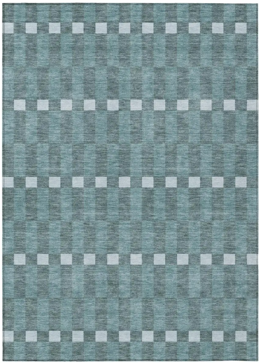 Teal Blue And Sky Blue Geometric Washable Indoor Outdoor Area Rug Photo 2