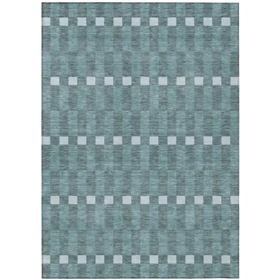Teal Blue And Sky Blue Geometric Washable Indoor Outdoor Area Rug Photo 2