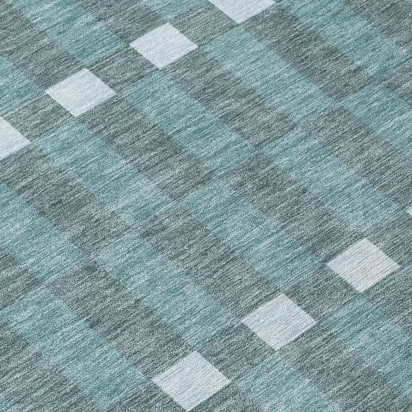 Teal Blue And Sky Blue Geometric Washable Indoor Outdoor Area Rug Photo 6