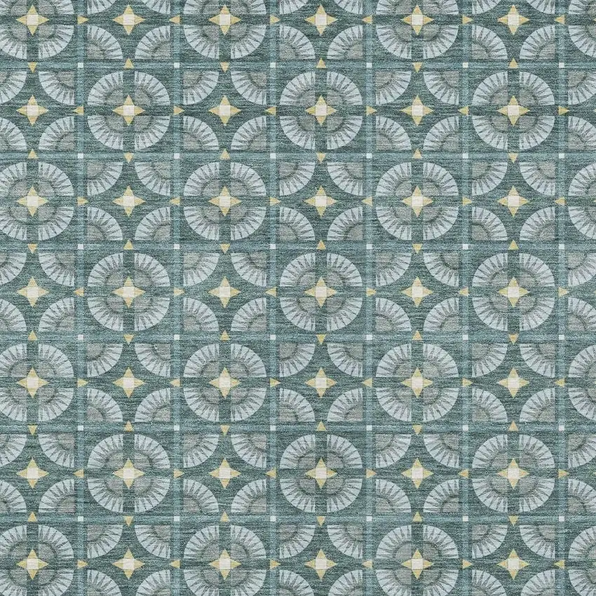 Teal Blue And Sky Blue Geometric Washable Indoor Outdoor Area Rug Photo 3
