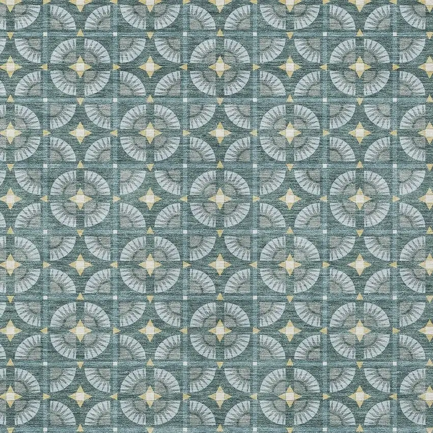 Teal Blue And Sky Blue Geometric Washable Indoor Outdoor Area Rug Photo 3