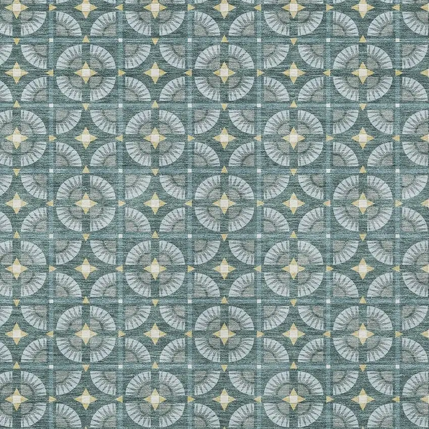 Teal Blue And Sky Blue Geometric Washable Indoor Outdoor Area Rug Photo 3