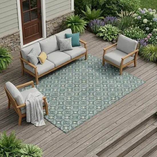 Teal Blue And Sky Blue Geometric Washable Indoor Outdoor Area Rug Photo 1