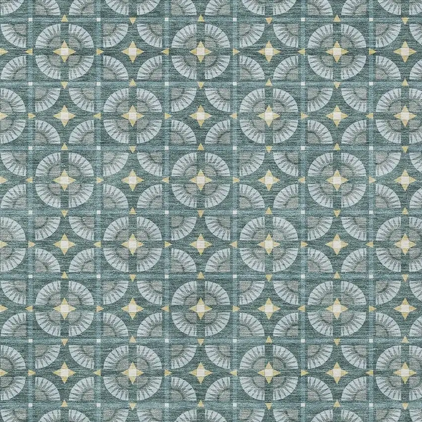Teal Blue And Sky Blue Geometric Washable Indoor Outdoor Area Rug Photo 3