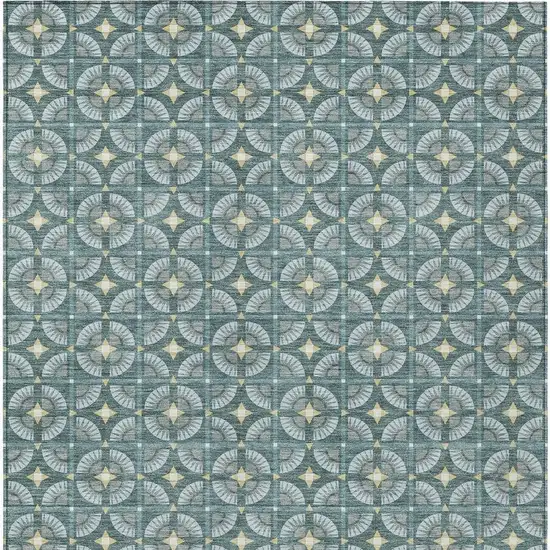 Teal Blue And Sky Blue Geometric Washable Indoor Outdoor Area Rug Photo 4
