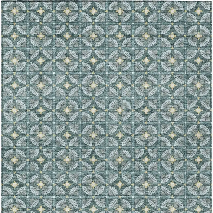 Teal Blue And Sky Blue Geometric Washable Indoor Outdoor Area Rug Photo 4