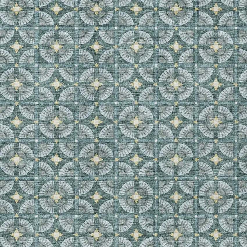 Teal Blue And Sky Blue Geometric Washable Indoor Outdoor Area Rug Photo 3
