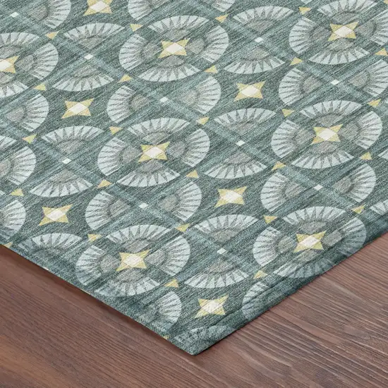Teal Blue And Sky Blue Geometric Washable Indoor Outdoor Area Rug Photo 5