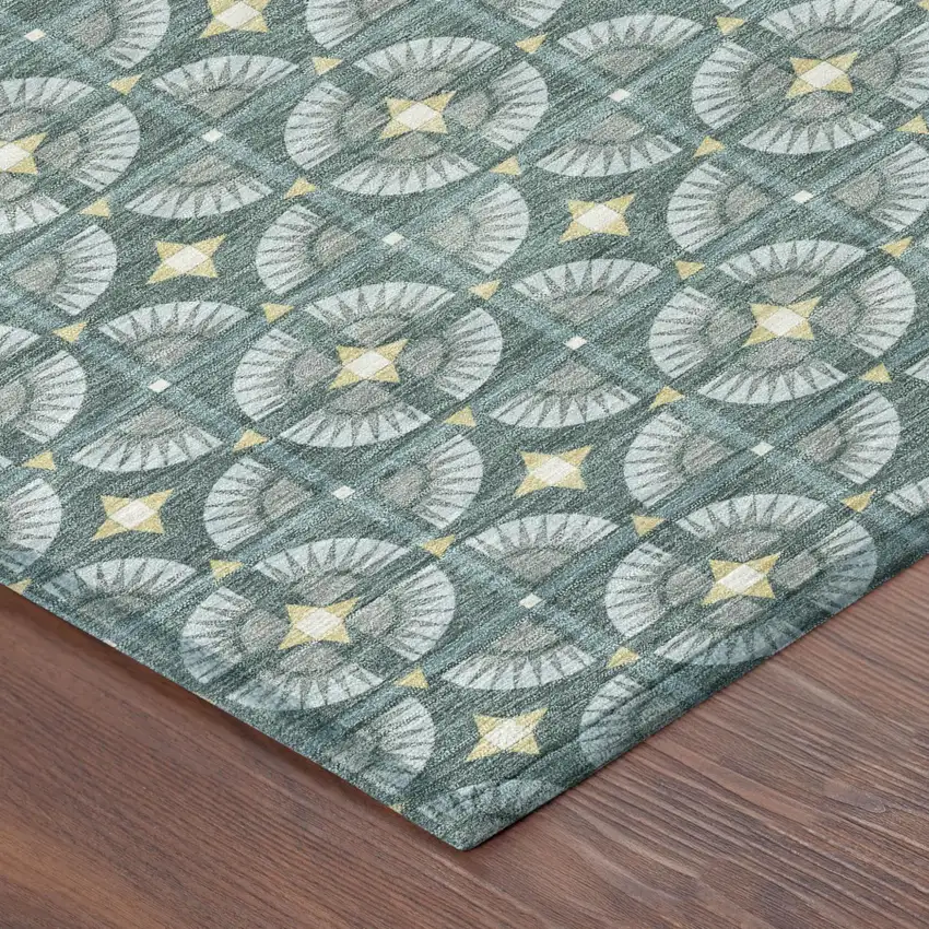 Teal Blue And Sky Blue Geometric Washable Indoor Outdoor Area Rug Photo 5