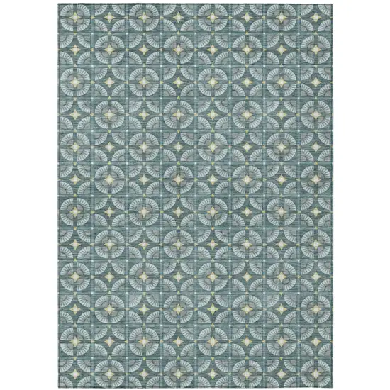 Teal Blue And Sky Blue Geometric Washable Indoor Outdoor Area Rug Photo 2