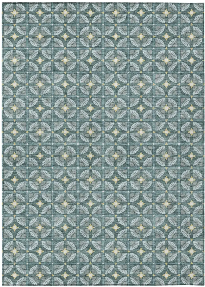 Teal Blue And Sky Blue Geometric Washable Indoor Outdoor Area Rug Photo 2