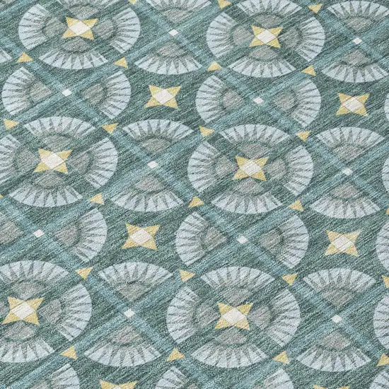 Teal Blue And Sky Blue Geometric Washable Indoor Outdoor Area Rug Photo 6