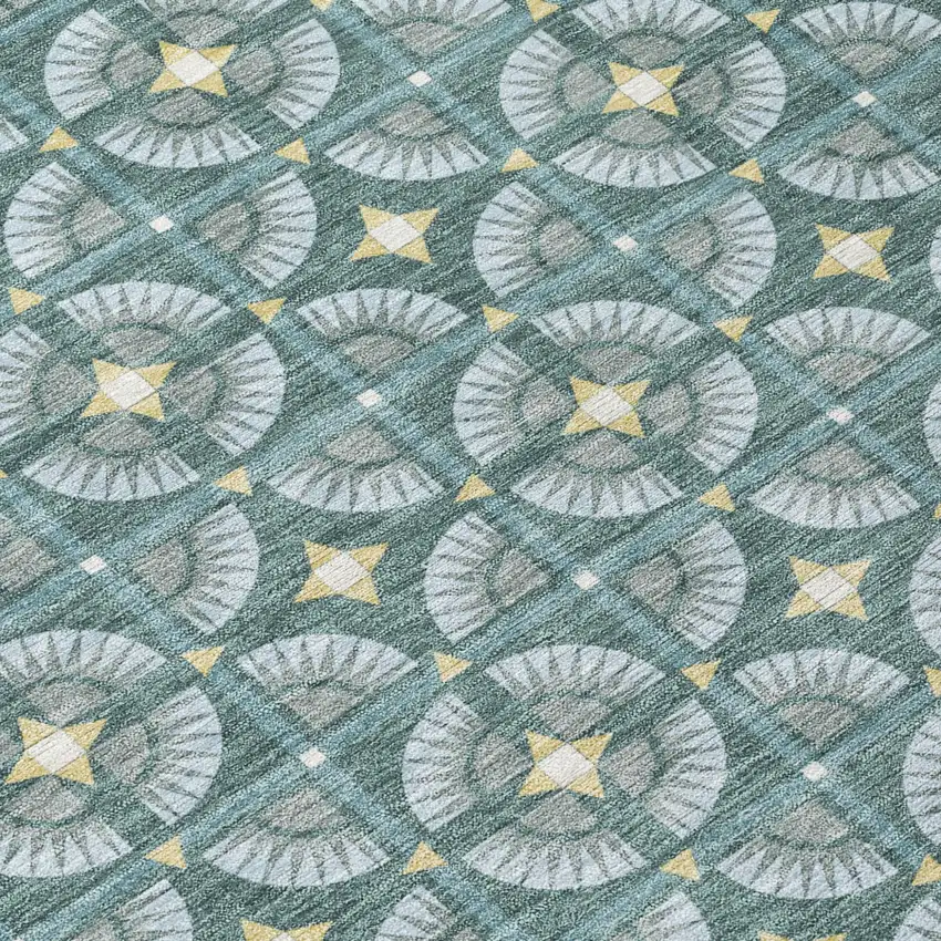 Teal Blue And Sky Blue Geometric Washable Indoor Outdoor Area Rug Photo 6