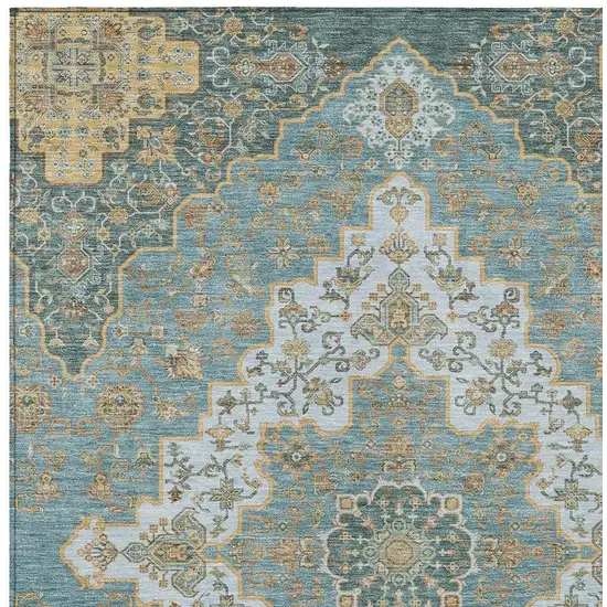 Teal Blue And Sky Blue Medallion Washable Indoor Outdoor Area Rug Photo 3