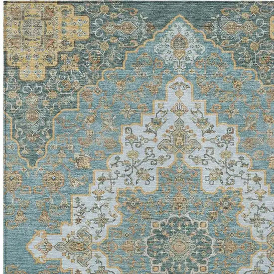 Teal Blue And Sky Blue Medallion Washable Indoor Outdoor Area Rug Photo 3