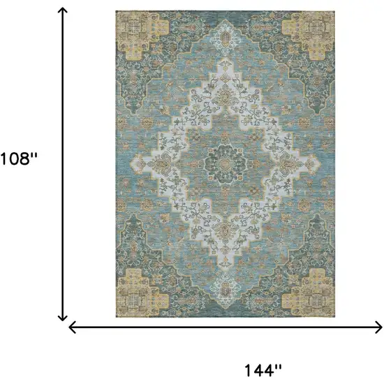 Teal Blue And Sky Blue Medallion Washable Indoor Outdoor Area Rug Photo 7