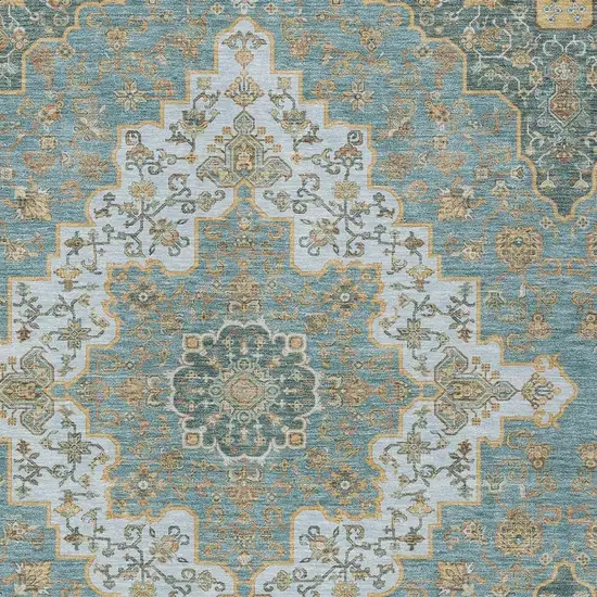 Teal Blue And Sky Blue Medallion Washable Indoor Outdoor Area Rug Photo 3