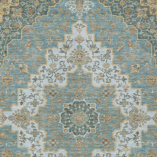 Teal Blue And Sky Blue Medallion Washable Indoor Outdoor Area Rug Photo 3