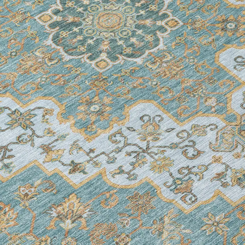 Teal Blue And Sky Blue Medallion Washable Indoor Outdoor Area Rug Photo 6